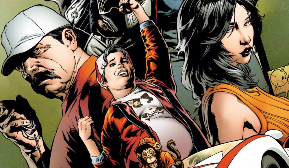The cast of Mad Cave's Speed Racer pose in an illustrated cover exclusive to NYCC 2025.